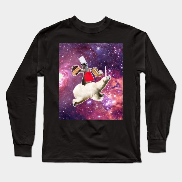 Lemur Riding Bear Unicorn Eating Cake Long Sleeve T-Shirt by Random Galaxy